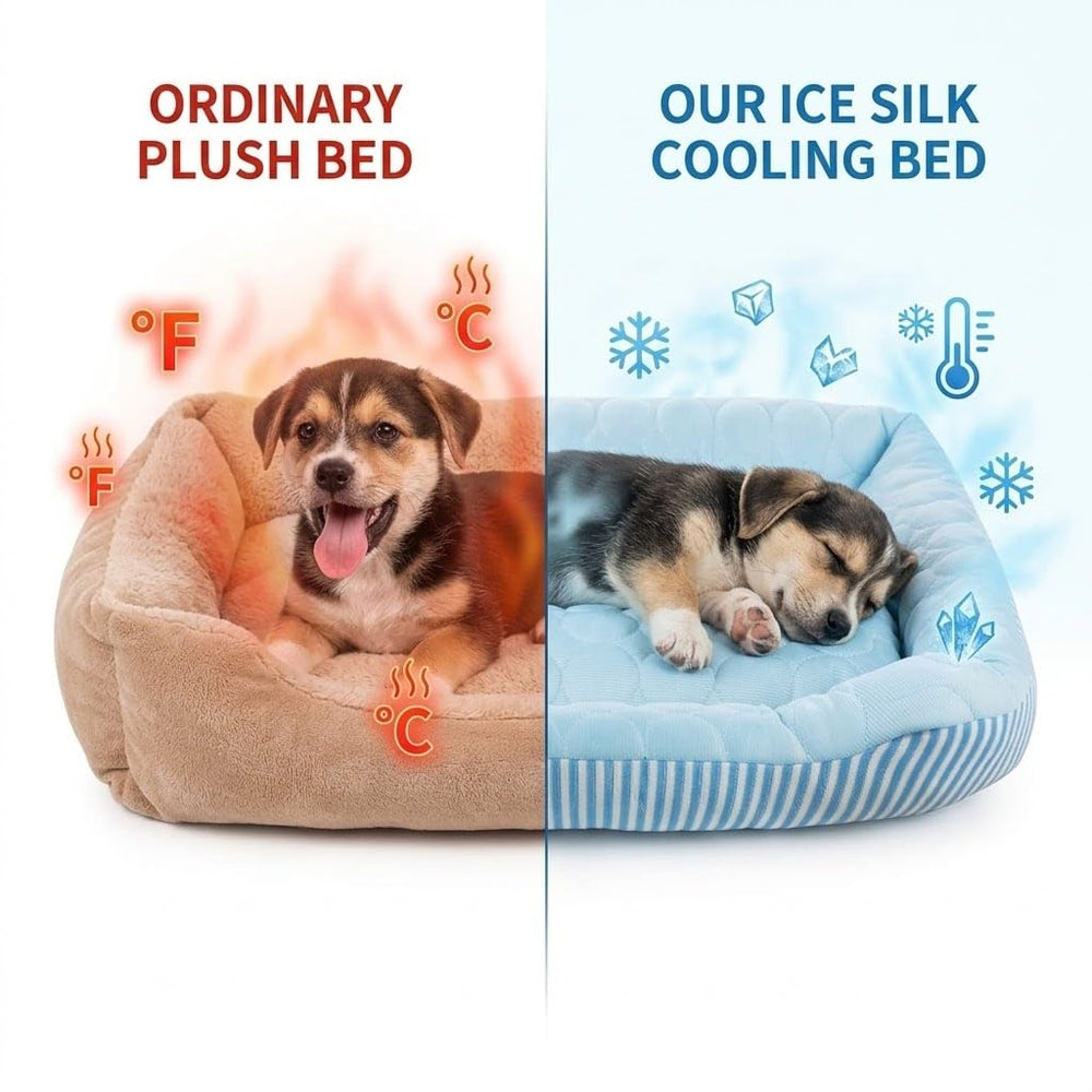 Pbed cooling dog bed blue medium fabric detail highlights breathable top layer for pets.