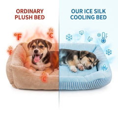 Pbed cooling dog bed blue medium fabric detail highlights breathable top layer for pets.