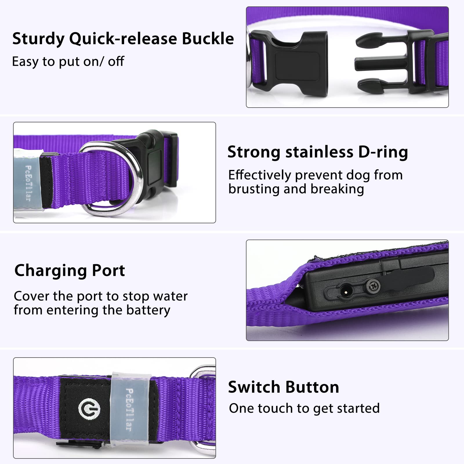 PcEoTllar LED color-changing collar ideal for mood-matching night walks.