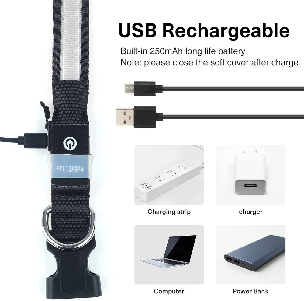 PcEoTllar rechargeable USB collar eliminates battery purchases.