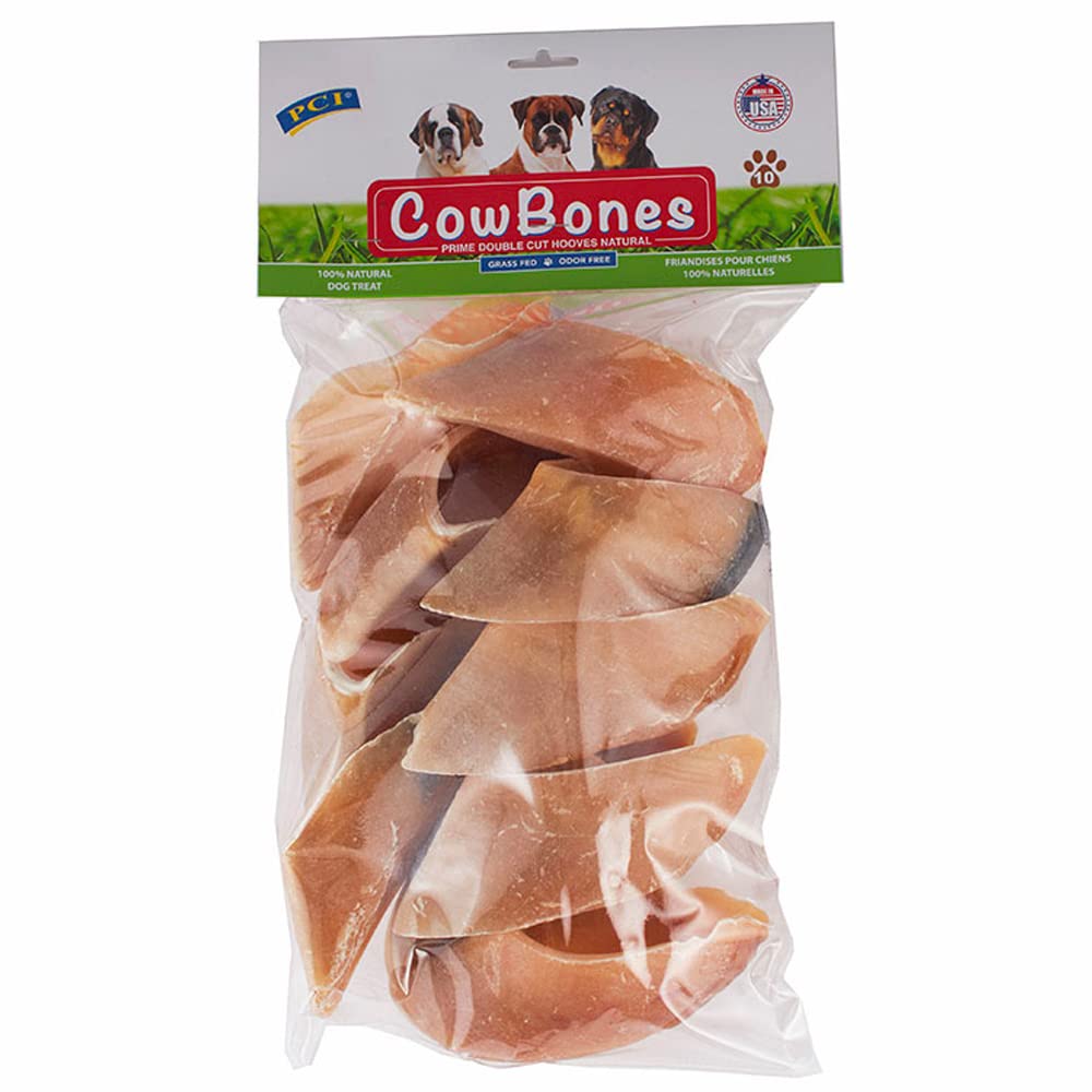 PCI Cow Bones 10 Pack packaging, showcasing 100% natural chews for long-lasting canine enjoyment.