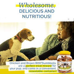 Dog enjoys PCI Pet Center dumbbell treat during training