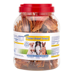 PCI Pet Center Chicken Breast Tenders packaging shows a resealable canister for easy storage