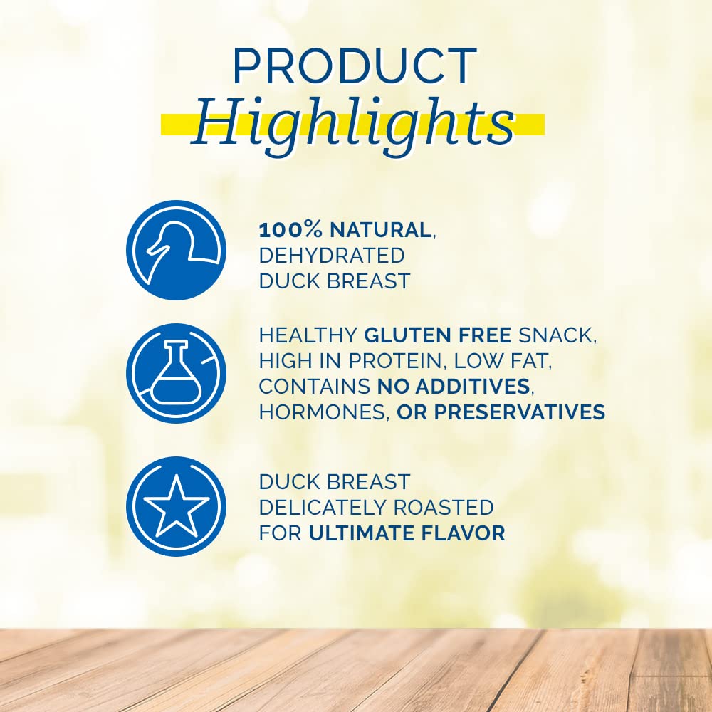 Quackers raw-dehydrated duck breast slices, single-ingredient snack for sensitive dogs.