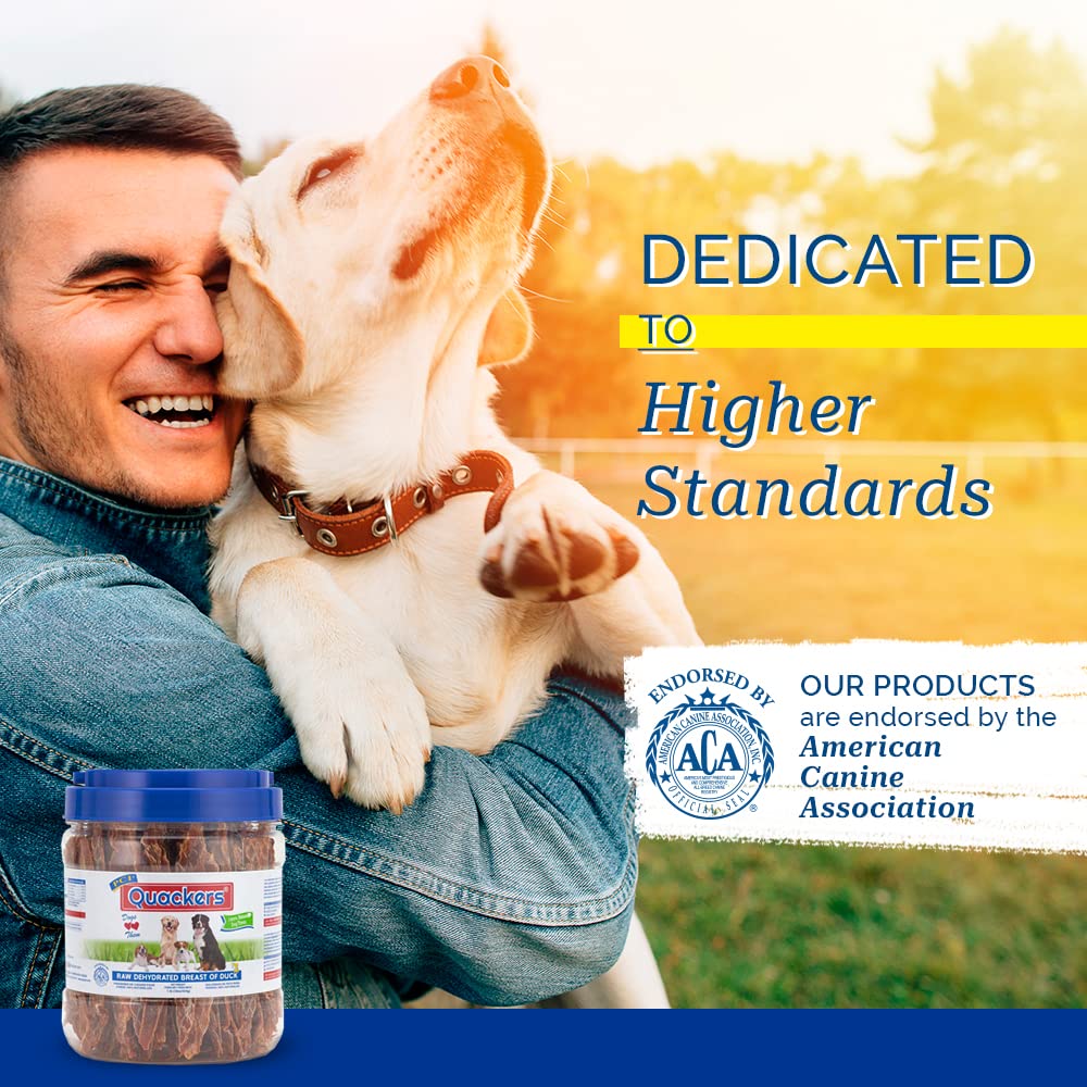 Single-ingredient Quackers duck snack for dogs with sensitivities and picky eaters.