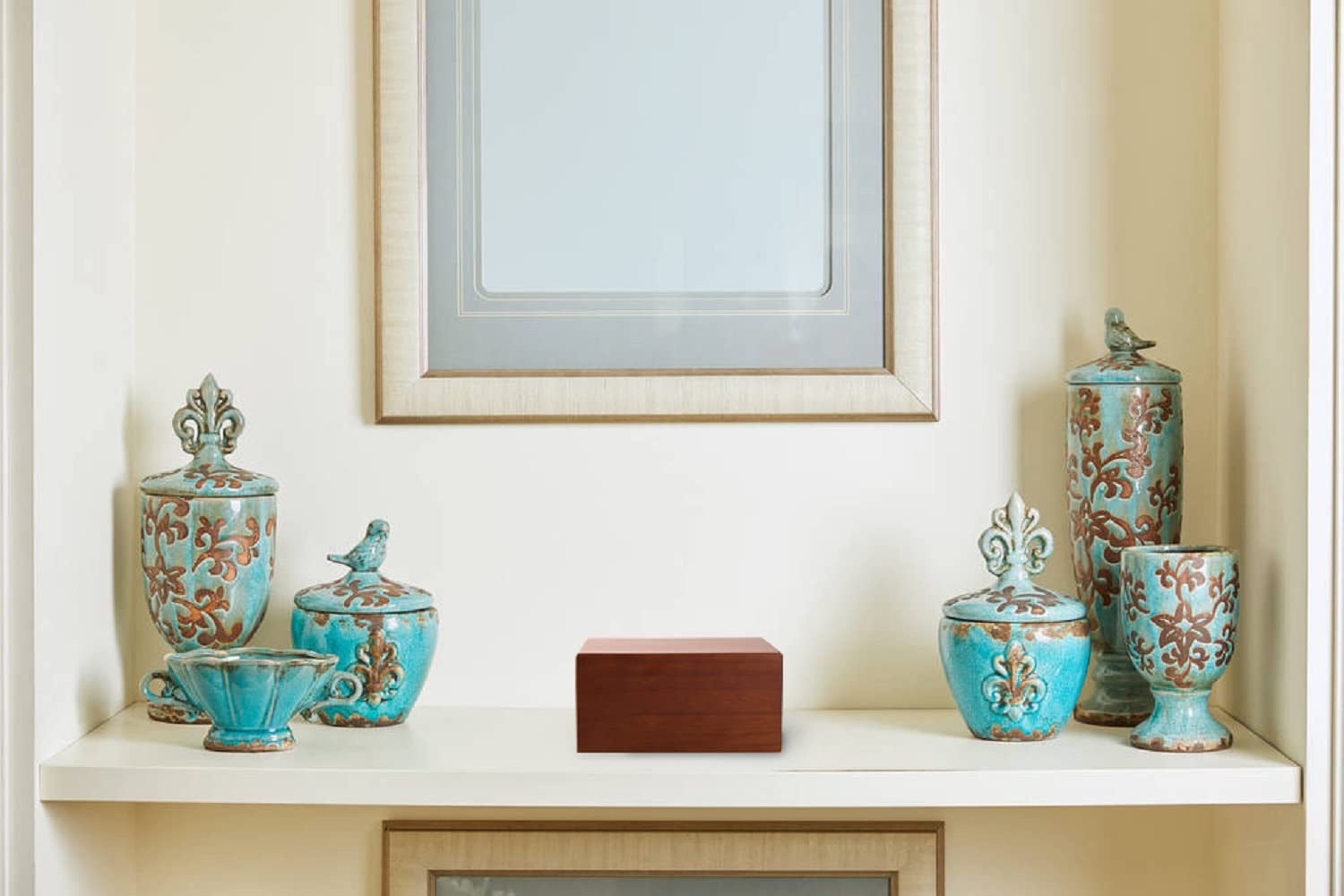 PCS Pet Cremation Urn closeup finish emphasizes warm wood tones.