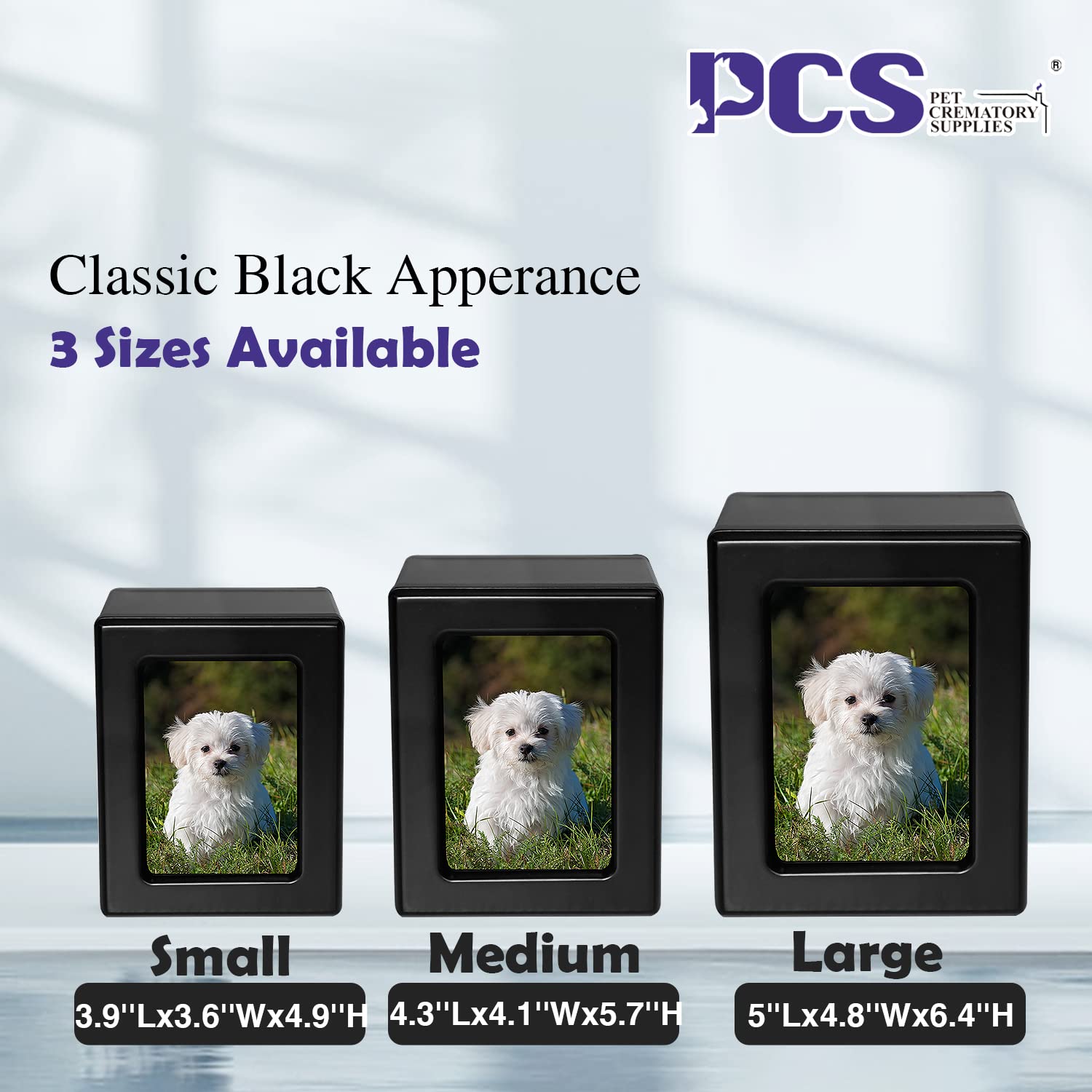 PCS PET CREMATORY SUPPLIES compact urn side view for pets up to 25 lbs.