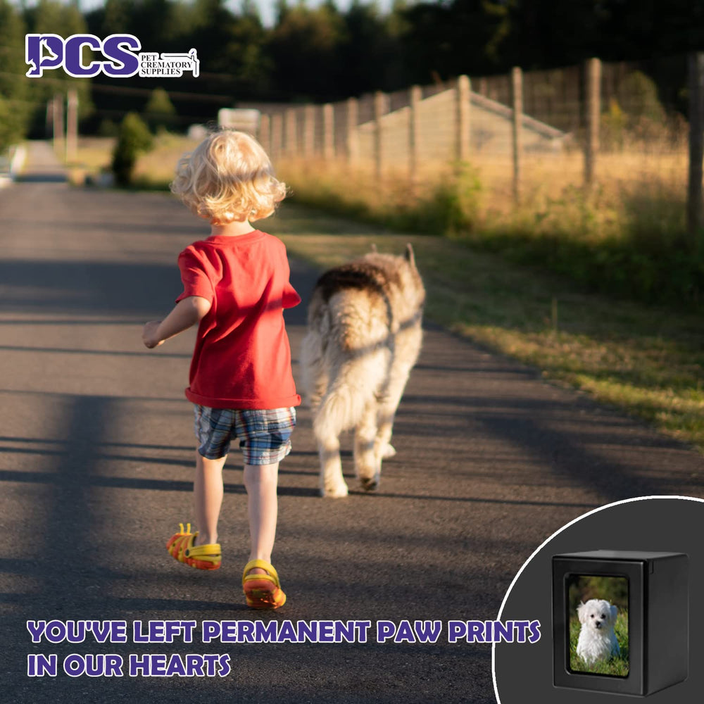 PCS PET CREMATORY SUPPLIES polished black urn with photo frame for display.
