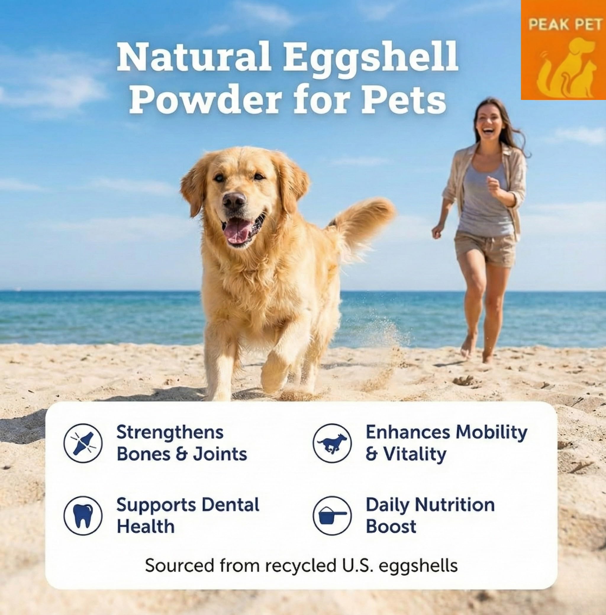 Peak Pet eggshell powder used as homemade meal topper for dogs and cats