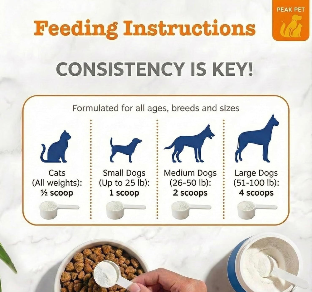 Peak Pet eggshell powder sprinkled on pet food boosts calcium intake