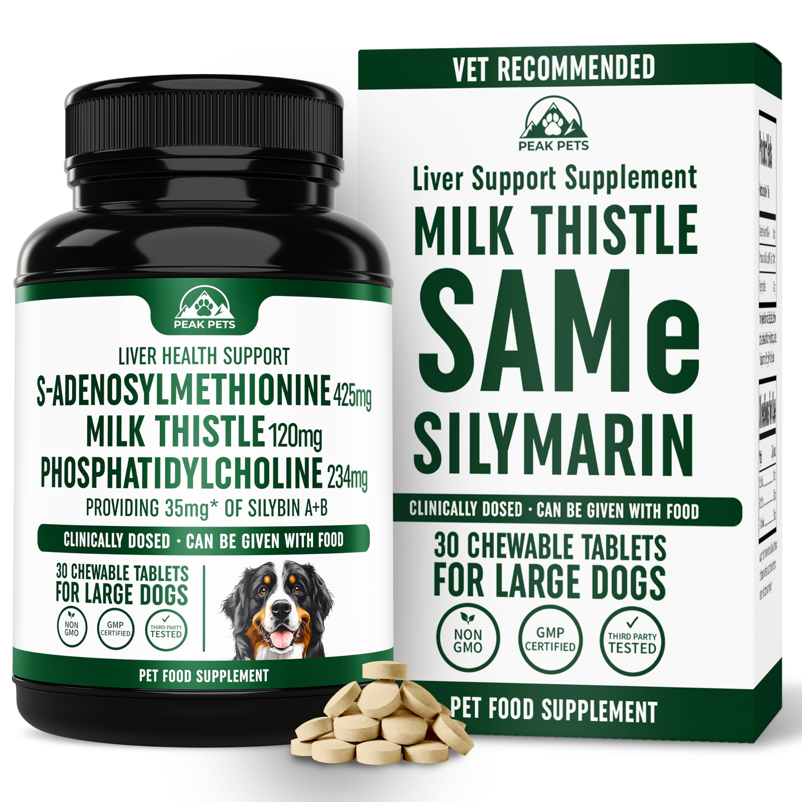 Peak Pets liver support bottle for large dogs promoting hepatic wellness