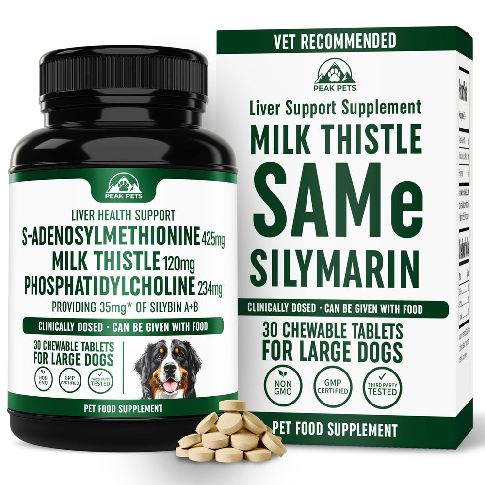 Peak Pets liver support bottle for large dogs promoting hepatic wellness
