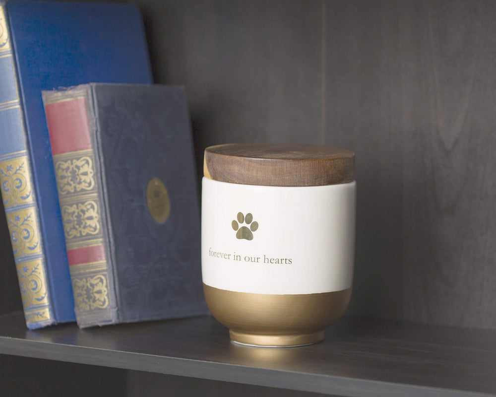 Pearhead urn gold accents highlight elegant design for home decor