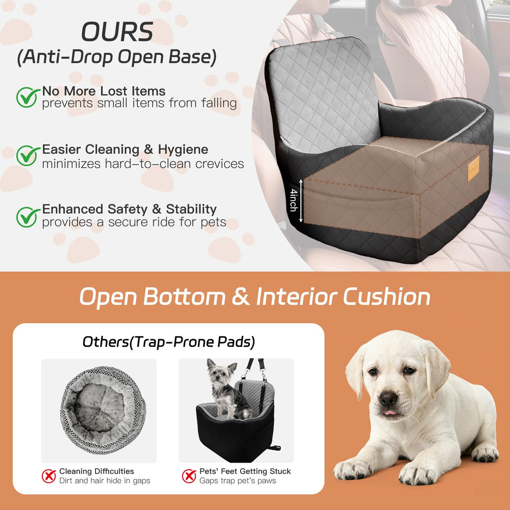 PEATCEC booster seat with adjustable safety straps keeps dogs secure.