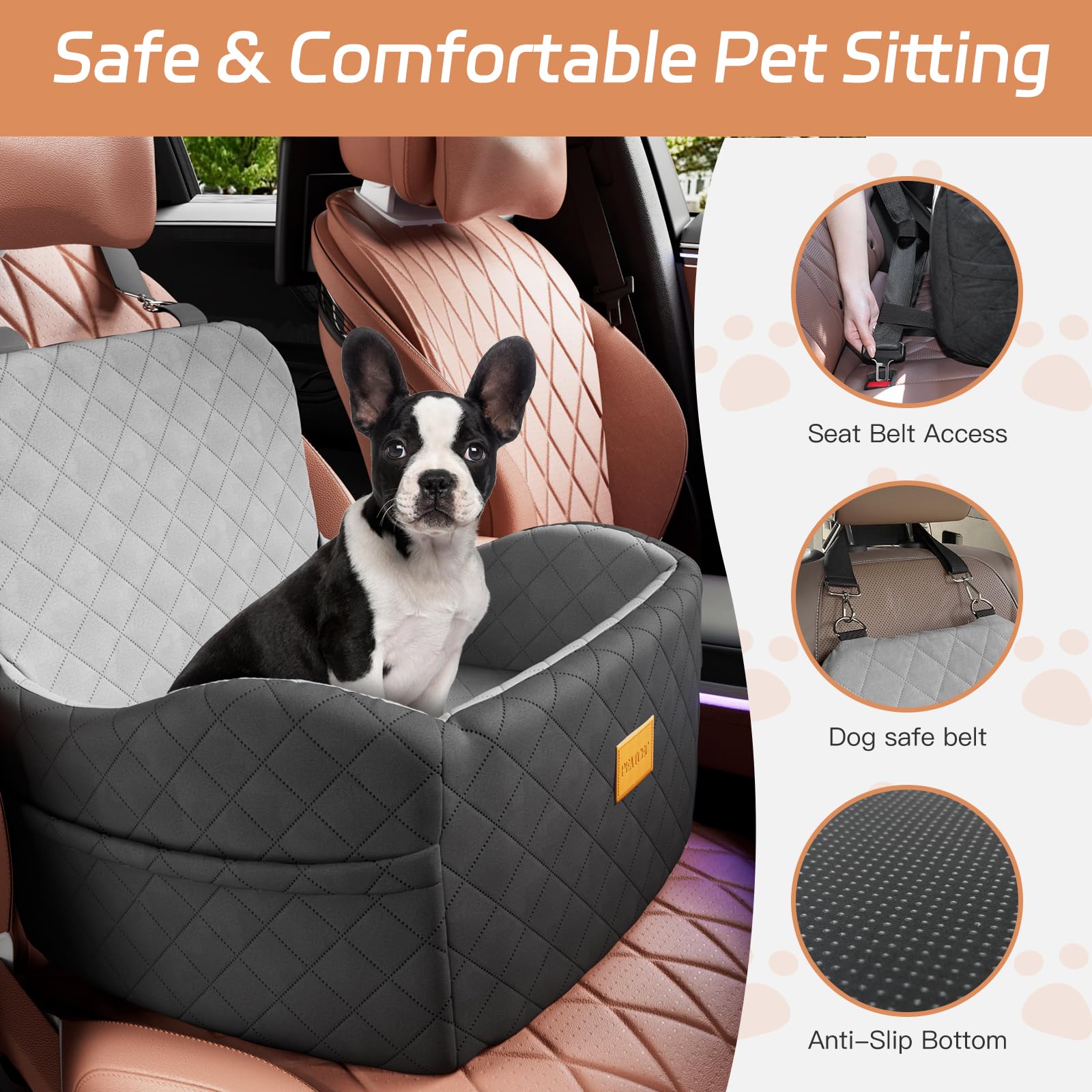 PEATCEC seat's seamless bottom design prevents gaps and holds items.