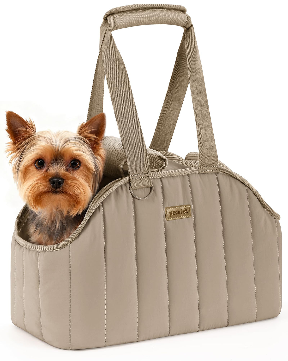 Pecute dog purse carrier overview, stylish travel-friendly design for hands-free comfort.