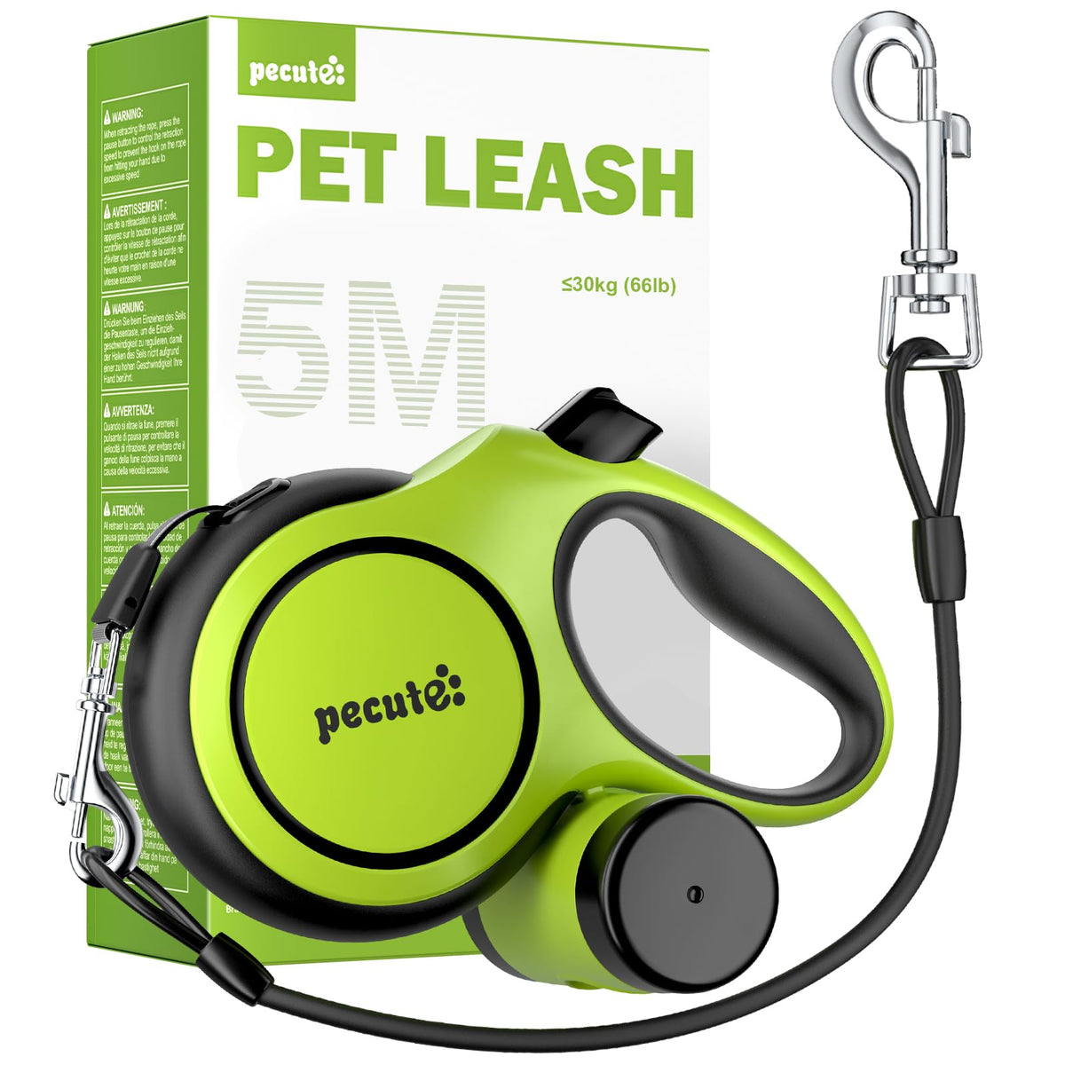 Pecute 16ft retractable leash green with comfortable grip for safer, controlled walks.