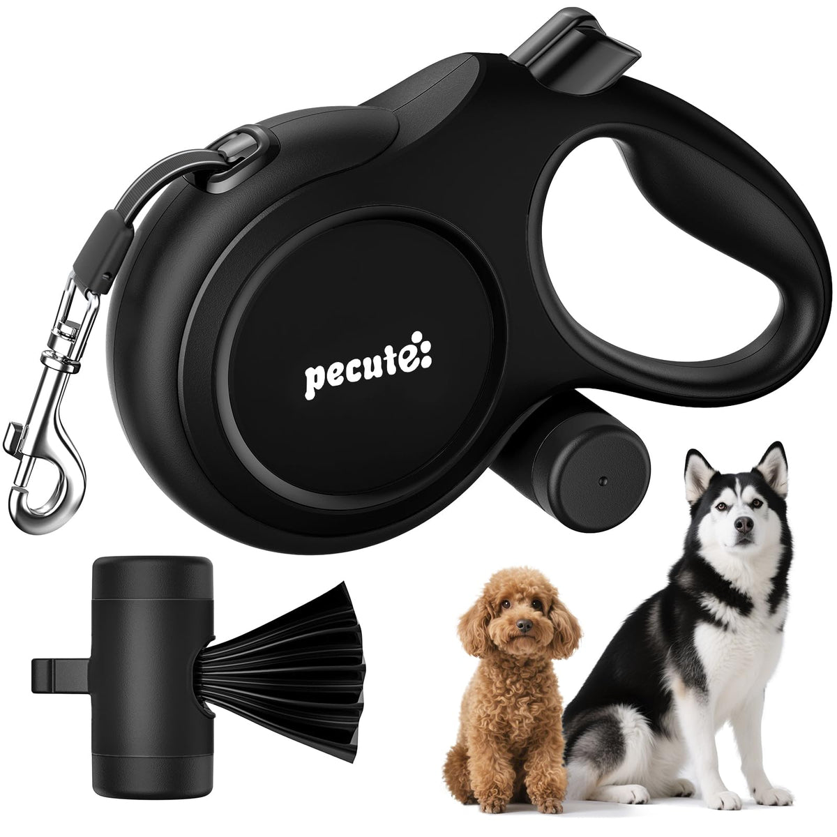 Pecute 26ft retractable dog leash with anti-slip grip for comfortable control on walks.