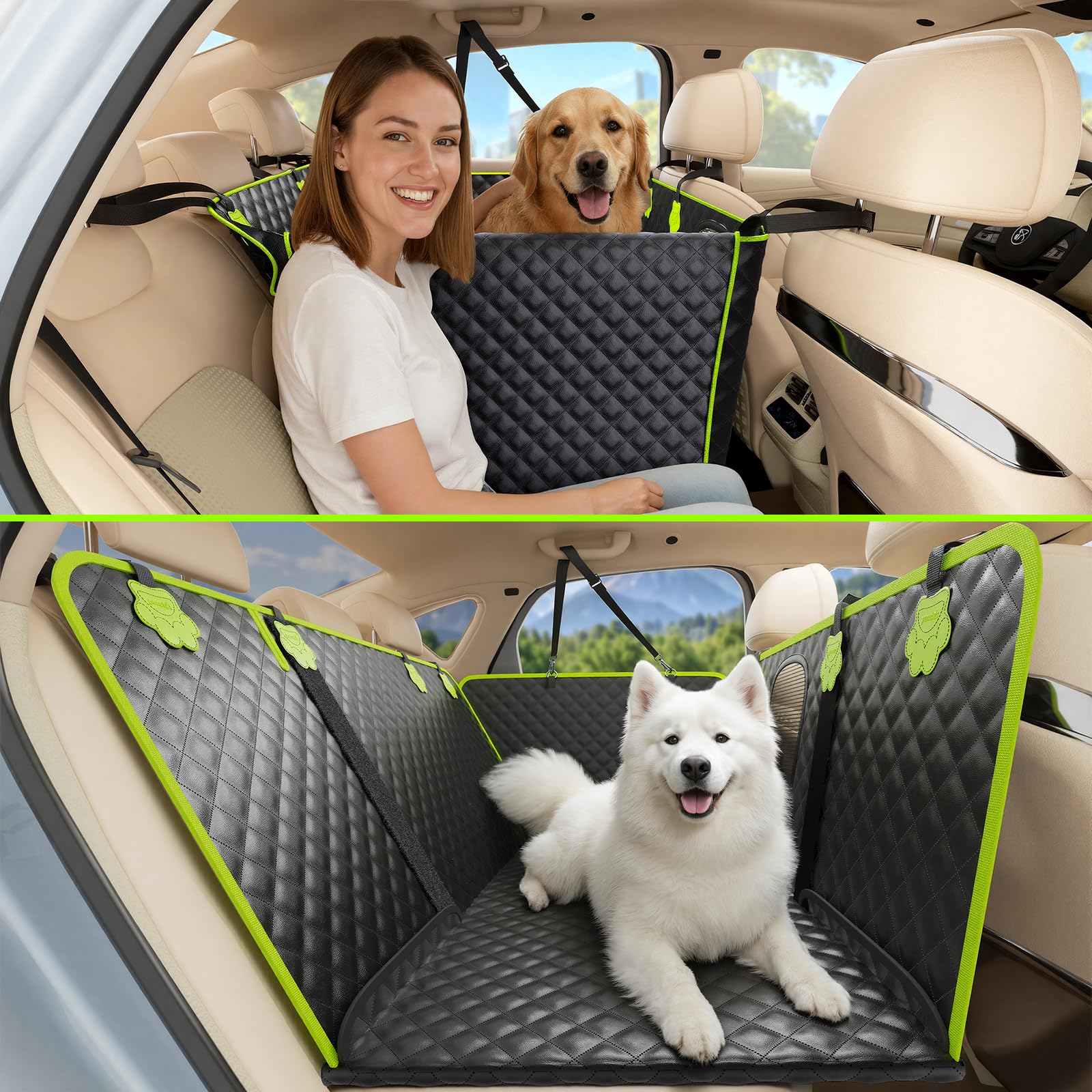 Pecute 2-in-1 dog car seat hammock for back seat protection and dog comfort on road trips.