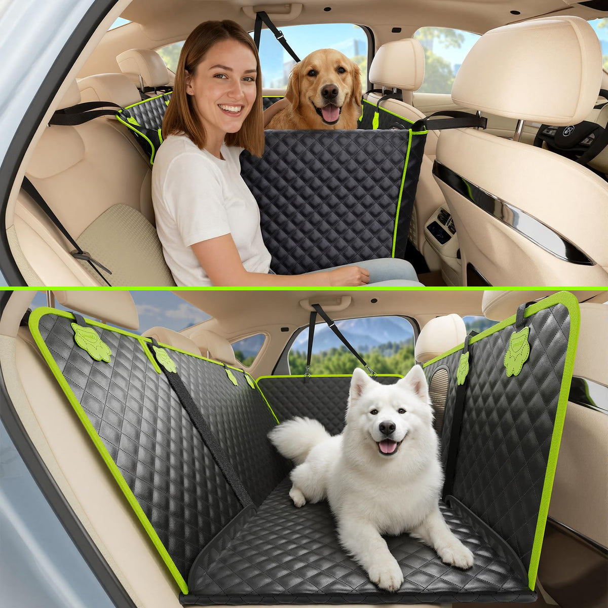 Pecute 2-in-1 dog car seat hammock for back seat protection and dog comfort on road trips.