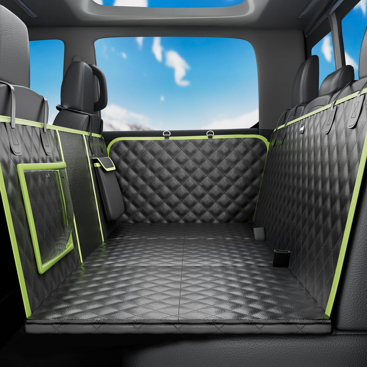 Pecute back-seat extender provides full-coverage for a spacious truck interior.