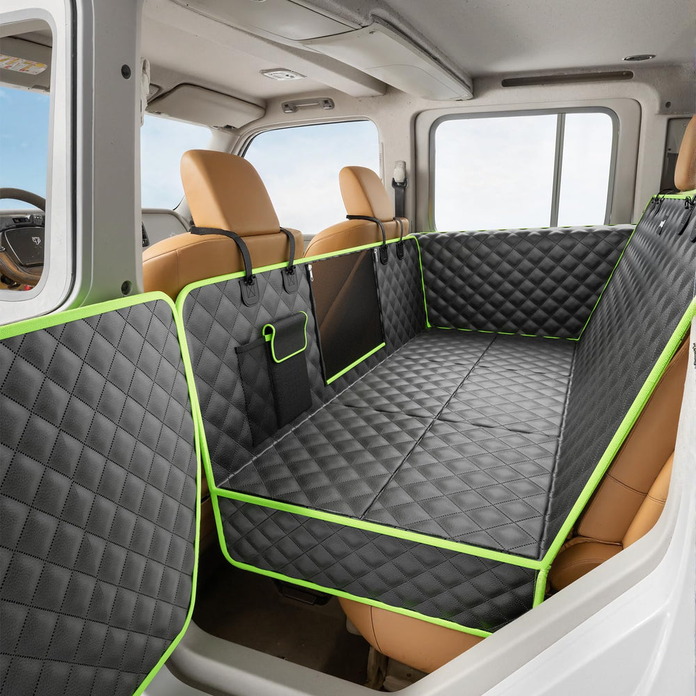 Pecute back seat extender offers full-coverage protection for dogs on car journeys.