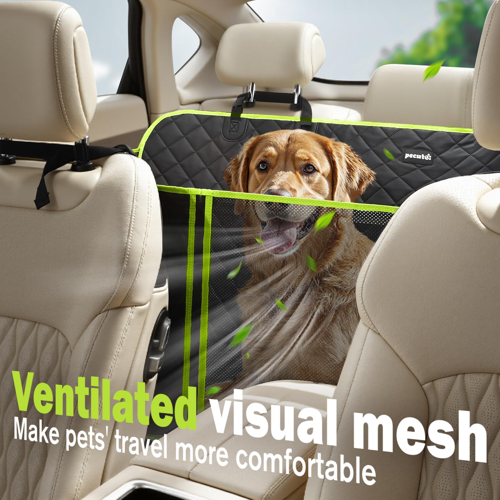 Pecute scratch-resistant fabric protects seats during dog trips.