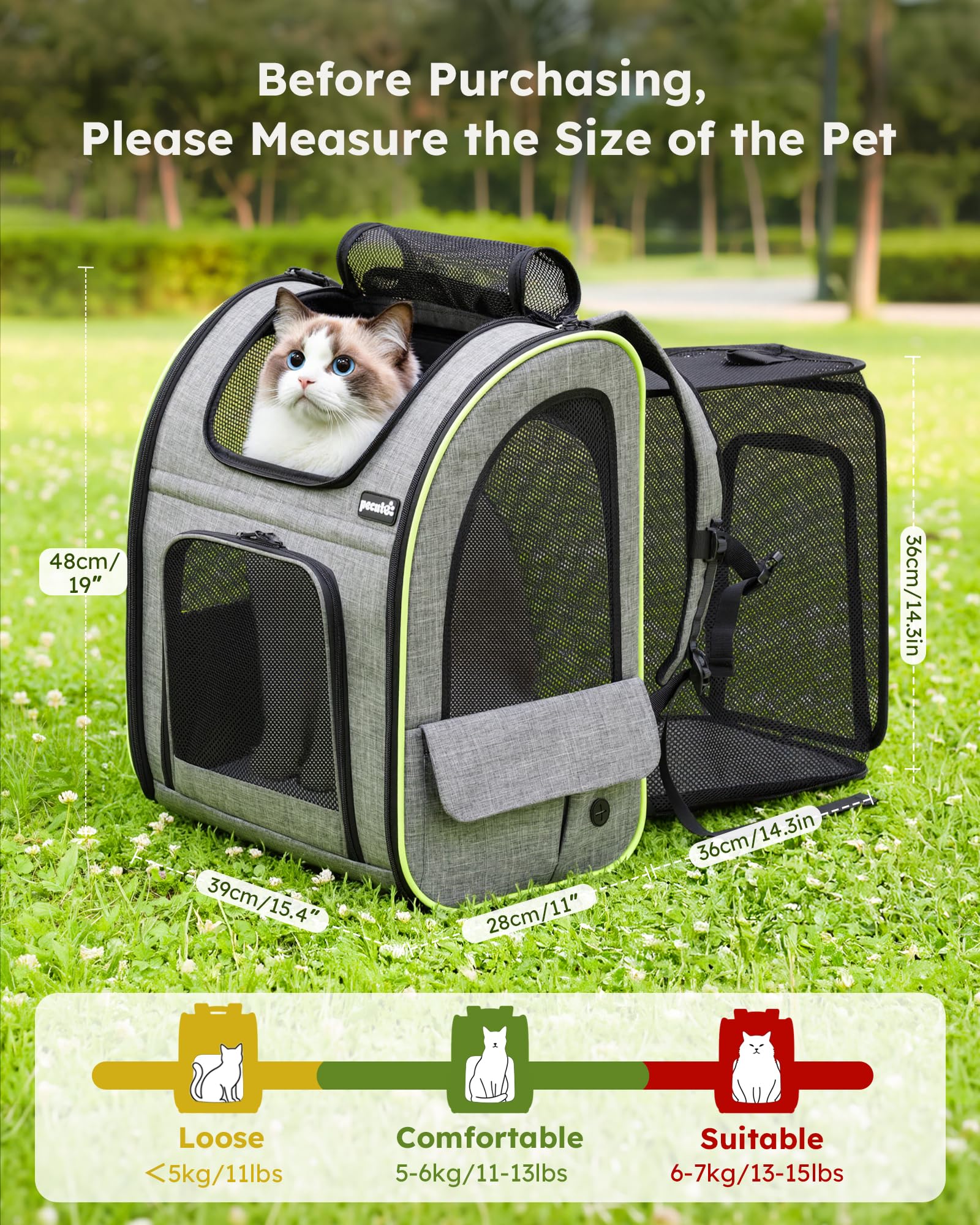 Pecute cat backpack 4-side mesh vents keep your pet cool