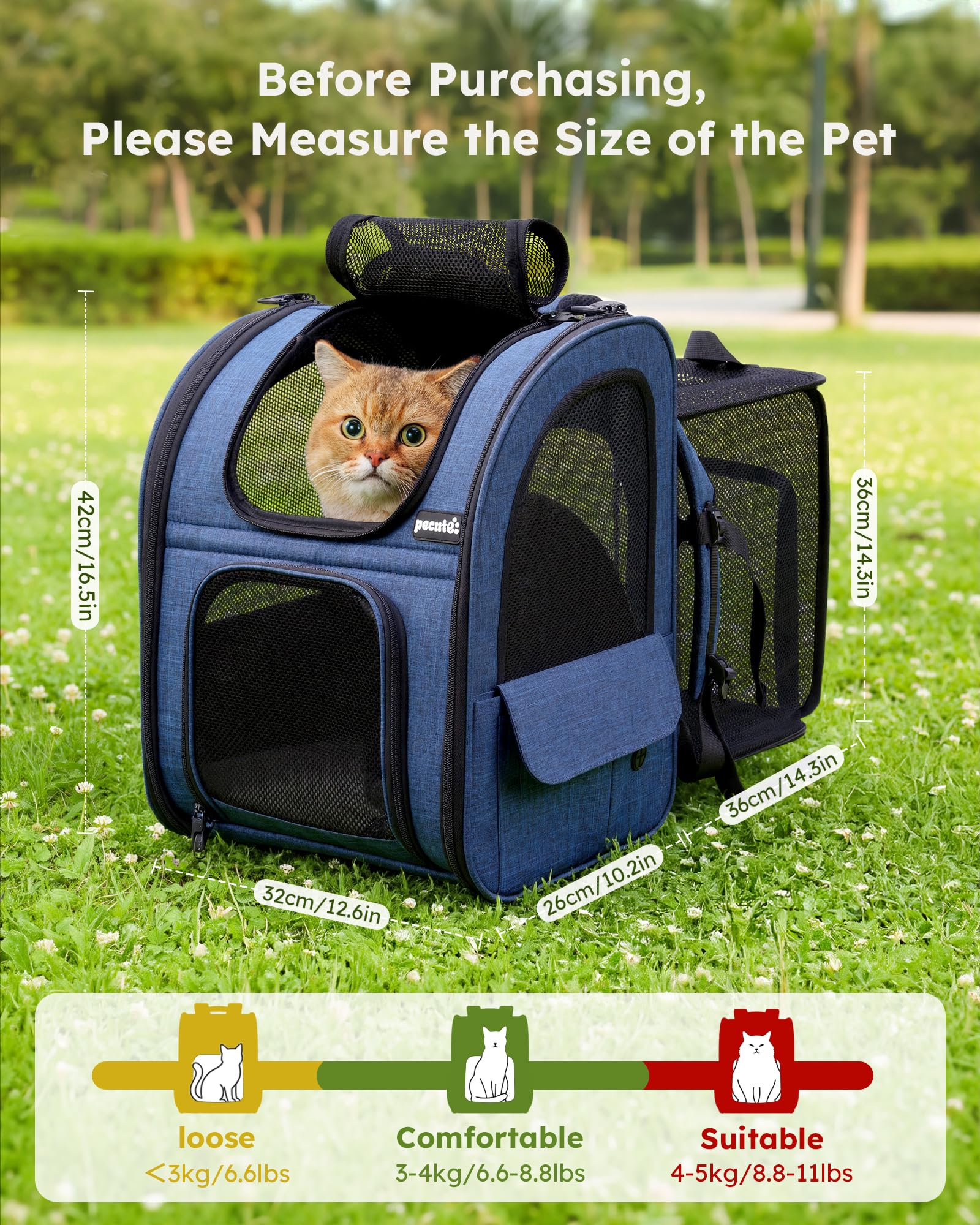 Pecute cat backpack 4-side mesh ventilation keeps air flowing for pet comfort