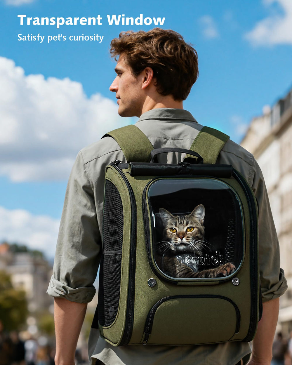 Pecute cat backpack breathable mesh sides highlight airy ventilation during trips.