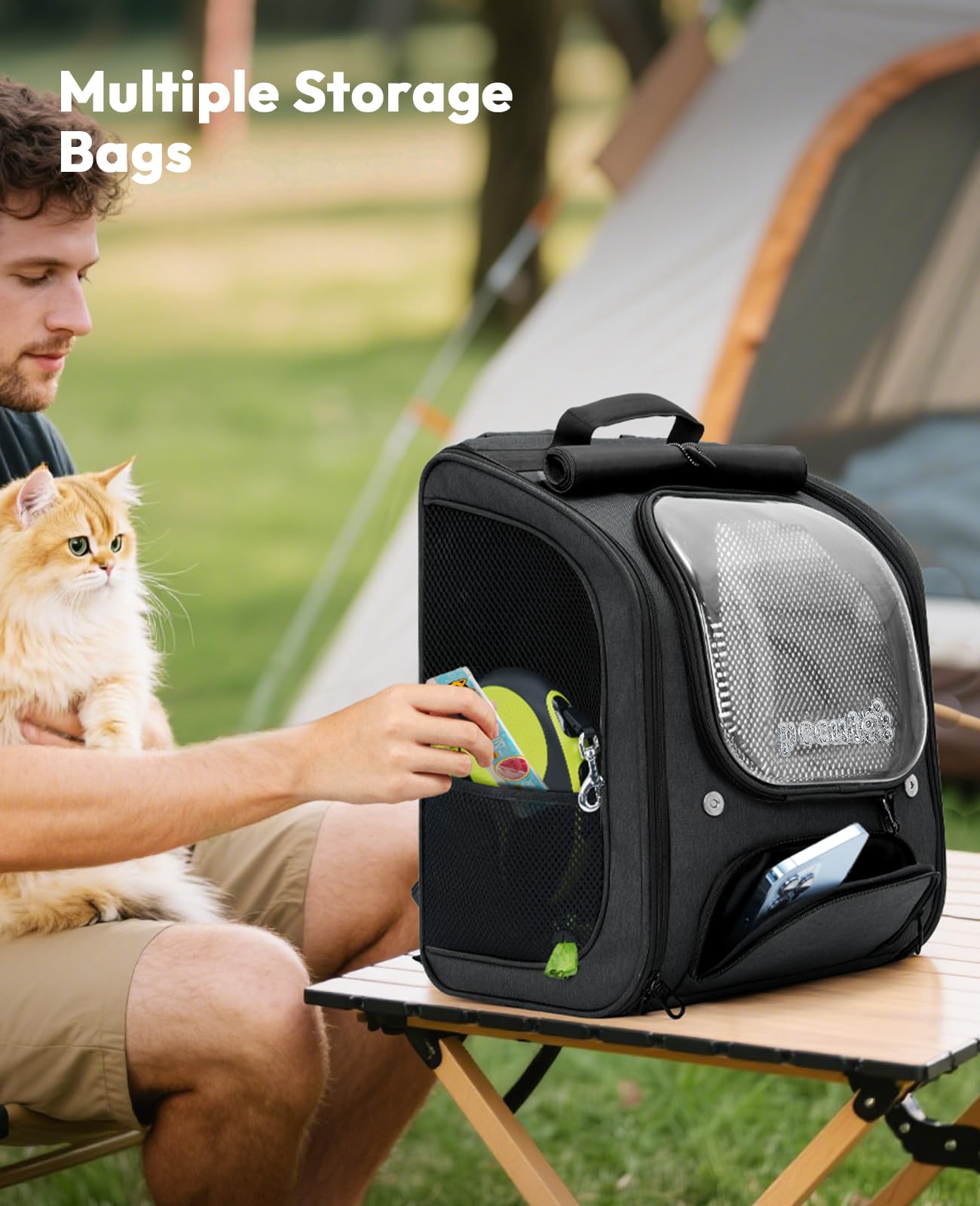 Pecute Cat Backpack Bubble front and side pockets simplify carrying essentials.