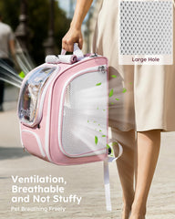 Pecute Cat Backpack Carrier bubble large mesh panels promote ventilation for comfort.