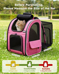 Pecute expandable cat backpack carrier top view highlighting easy access for pet entry.