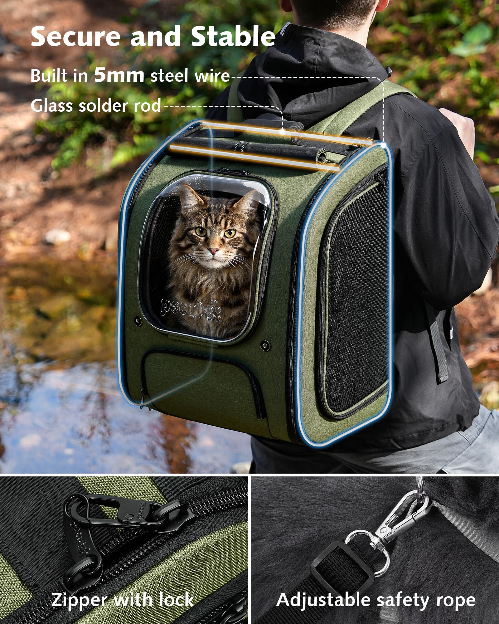 Pecute ergonomic back panel on XL carrier supports comfortable carrying for long outings.