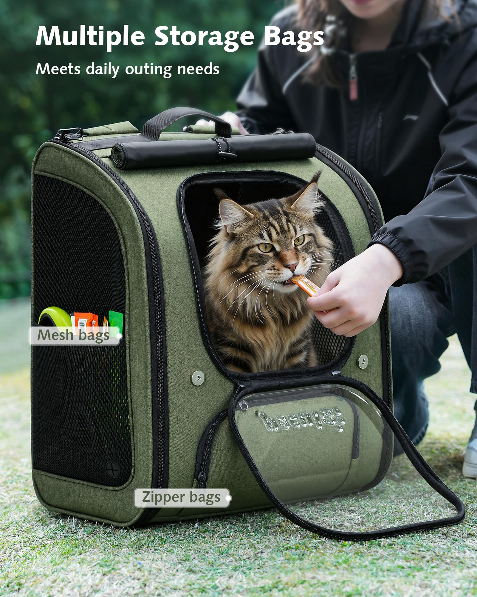 Pecute cat backpack carrier XL folded design for space-saving storage.