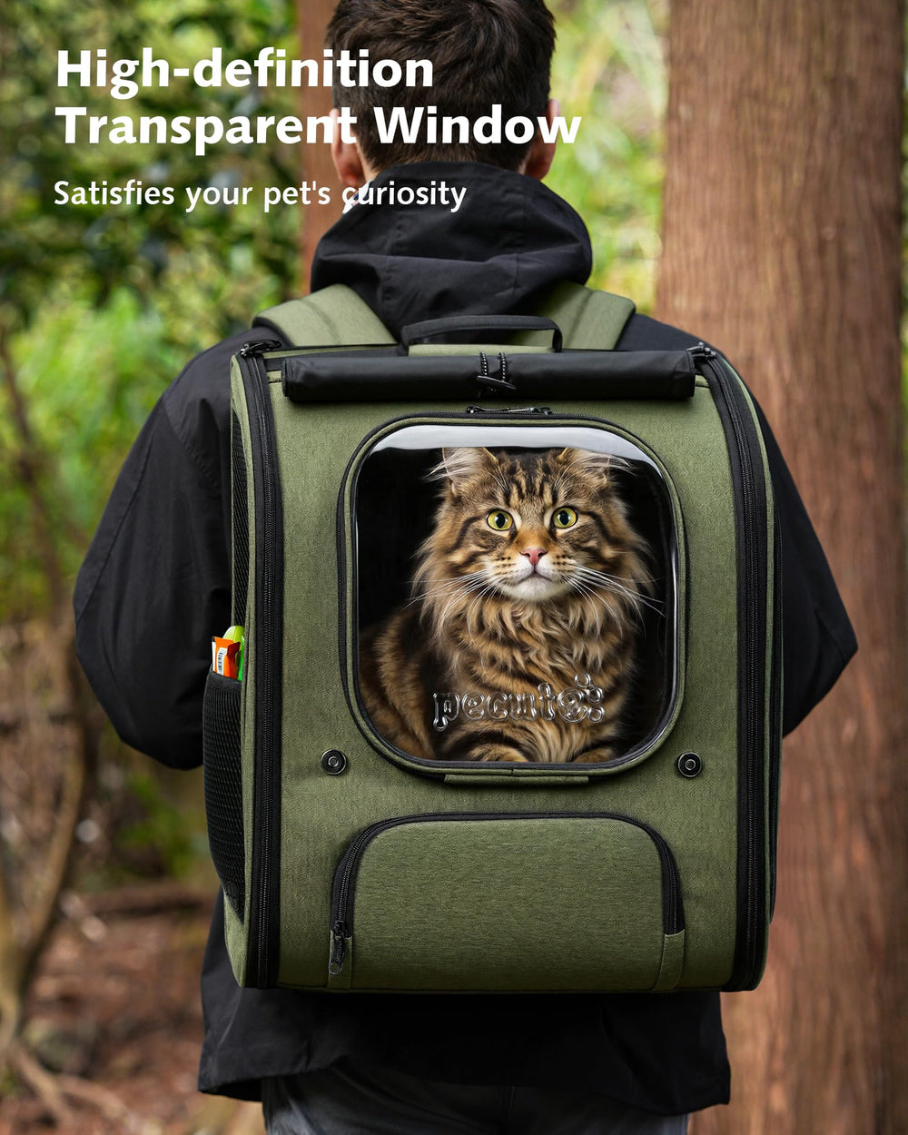 Pecute bubble backpack with UV shade lowered to protect from direct sun.