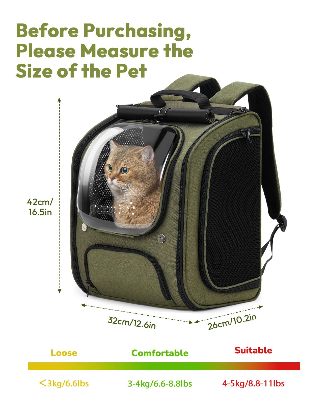 Pecute dimensions 42×32×26 cm fit cats and small dogs.
