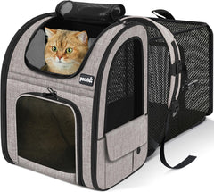 Pecute cat backpack carrier back view shows expandable space for comfort on the go.