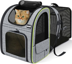 Pecute cat backpack expandable back panel for extra space during travel.