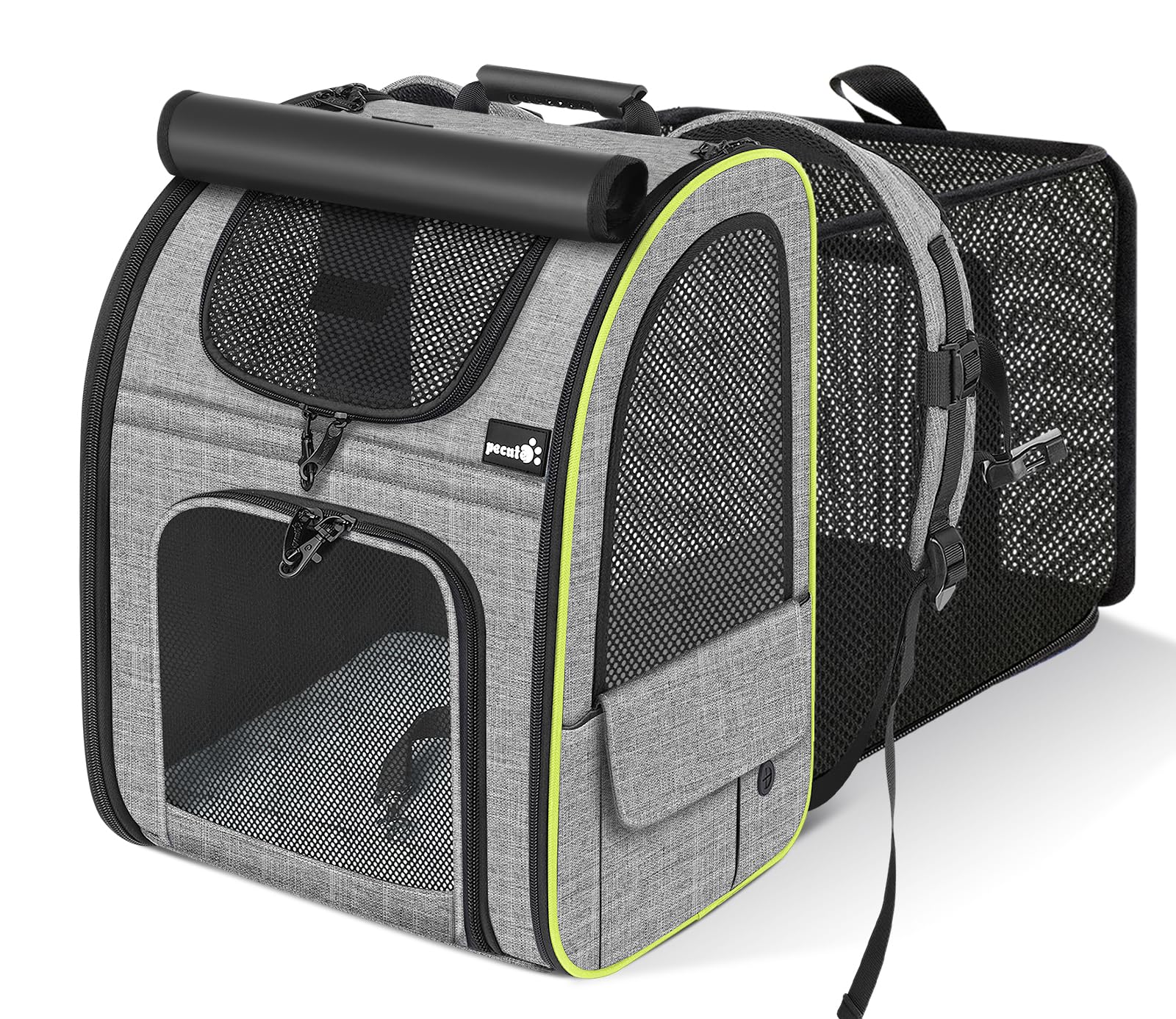 Pecute cat backpack carrier front view with expandable space for comfort