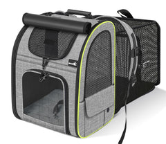 Pecute cat backpack carrier front view with expandable space for comfort