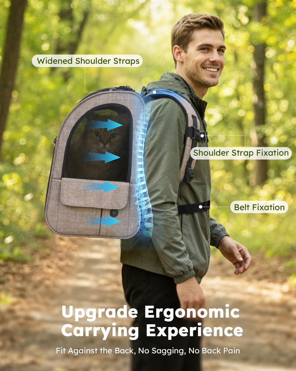 Pecute lock-type zippers with retractable safety rope prevent escapes during travel.