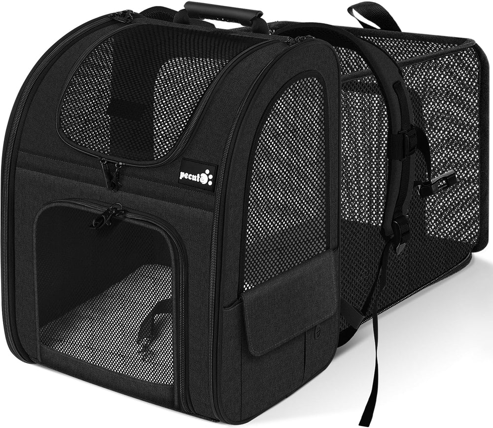 Pecute cat backpack expandable-space offers roomy interior for comfortable travel.