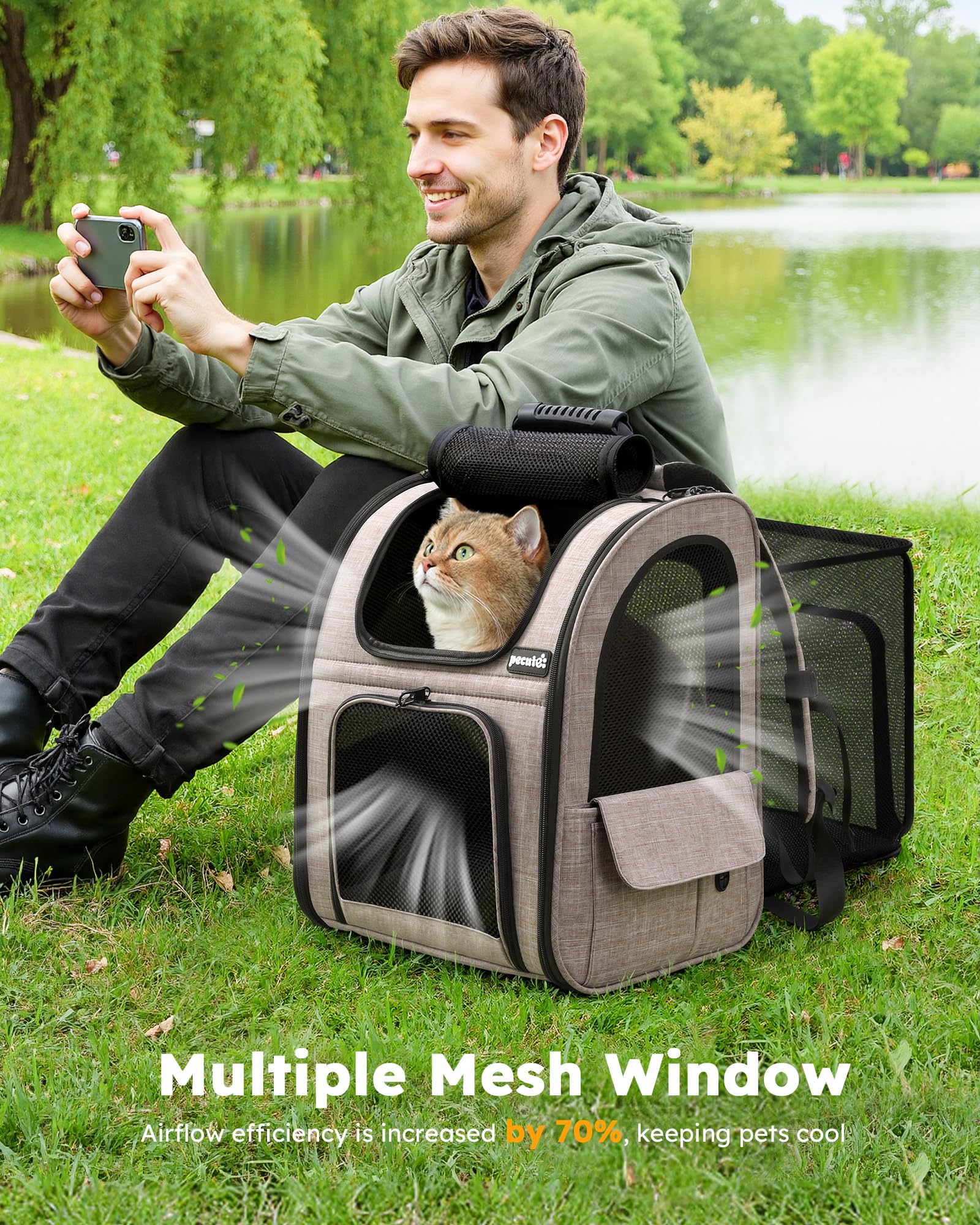 Pecute waterproof Oxford cloth protects gear from weather and spills.
