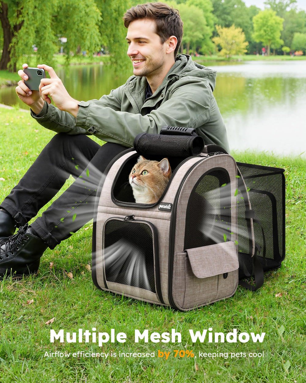 Pecute waterproof Oxford cloth protects gear from weather and spills.