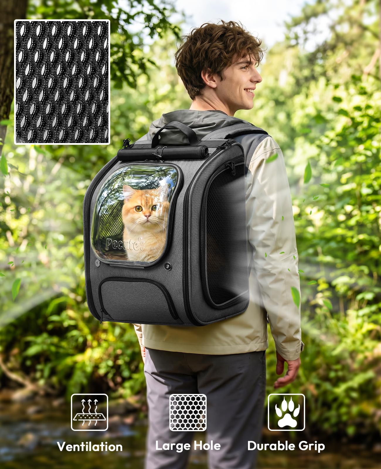 Pecute cat backpack front pocket stores essentials during outings