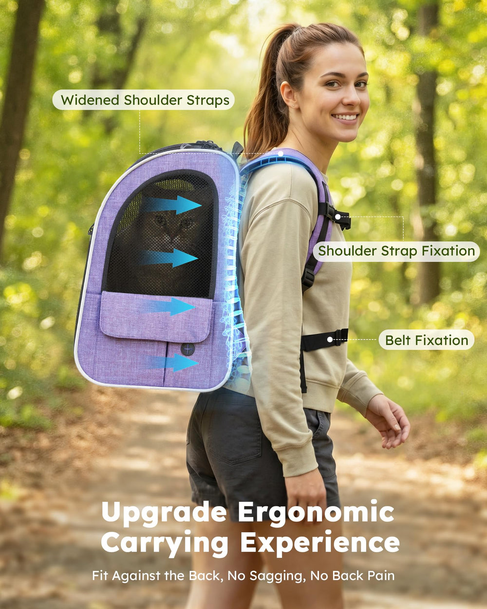Pecute Cat Backpack Lockable Zippers prevent escapes during travel