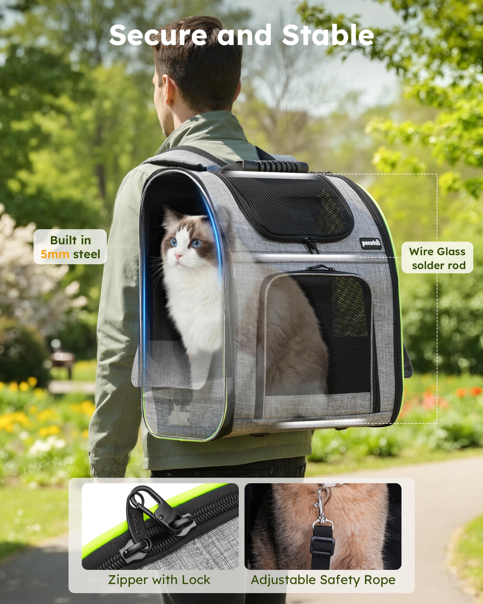Pecute cat backpack padded shoulder straps enhance comfort during long outings