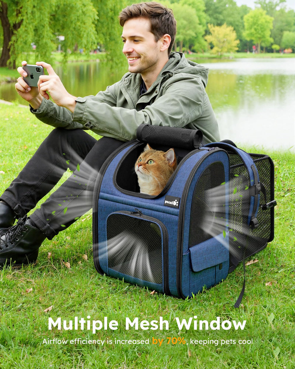 Pecute cat backpack retractable hook safety rope helps prevent escapes