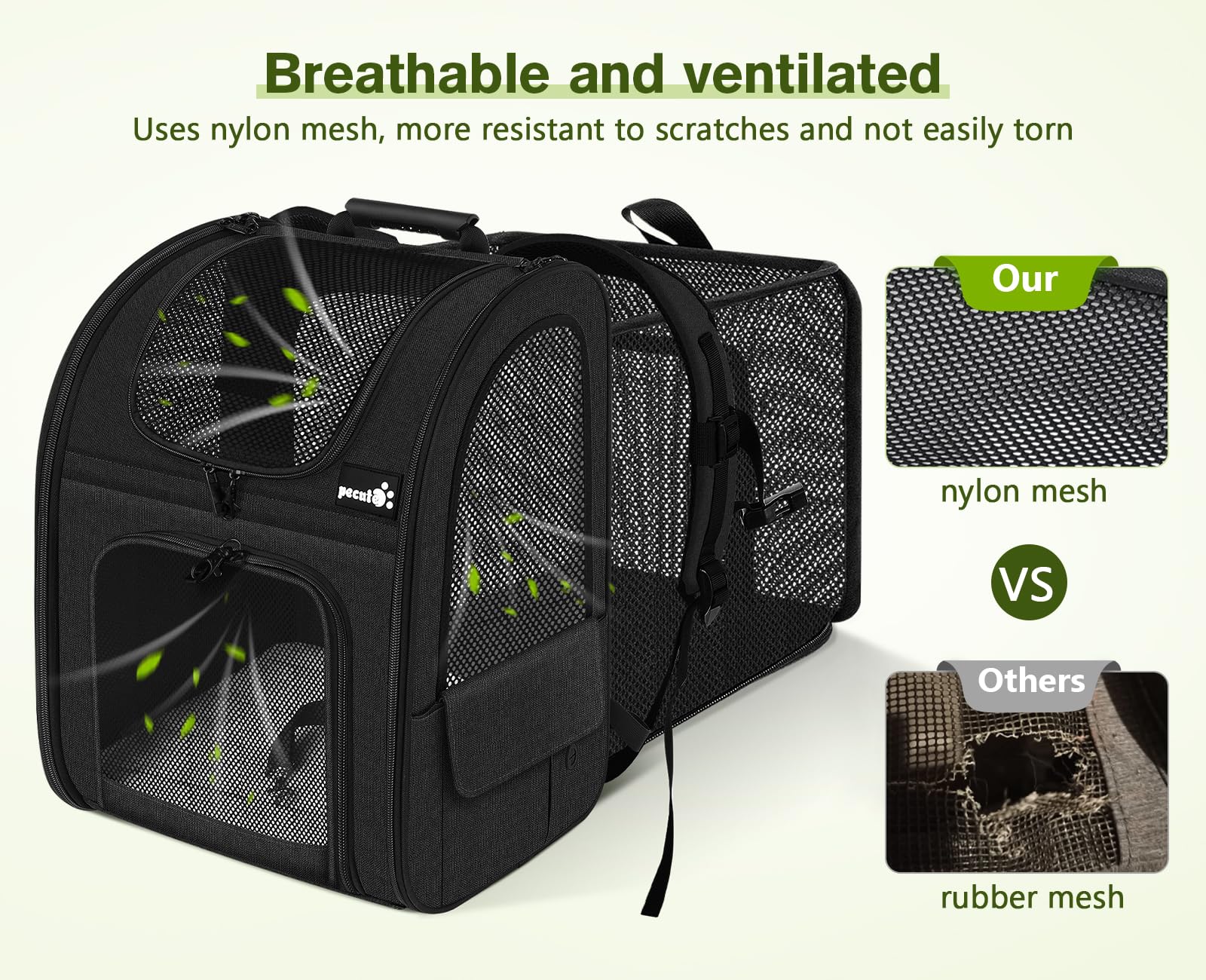 Pecute cat backpack safety zippers ensure secure closure during adventures.